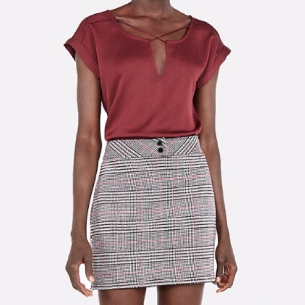 NWT Express Short Sleeve Wine Cross Strap Neck Top